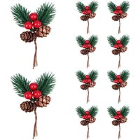 10er-Pack künstliche Tannenzapfen-Dekorationen mit roten Beeren und Stechpalmenblättern für Weihnachtsbaum und Weihnachtskranz 10er-Pack künstliche Tannenzapfen-Dekorationen mit roten Beeren und Stechpalmenblättern für Weihnachtsbaum und Weihnachtskranz von ENOWELIR