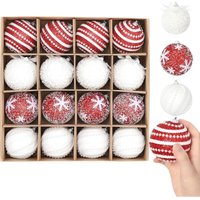 16 Weihnachtskugeln zum Aufhängen, 80 mm, glitzernd, rot-weiß, für Weihnachten, Silvester, Geburtstag, Hauspartys, rot-weiß von ENOWELIR