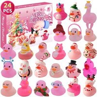 Adventskalender 2024, 24 Tage Countdown bis Weihnachten mit 24 rosa Quietscheentchen, Weihnachtsdekoration und Gastgeschenke von ENOWELIR