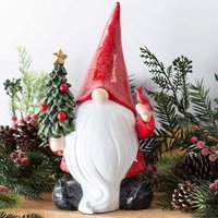 Gartenzwerg mit beleuchtetem LED-Weihnachtsbaum und Kardinalfigur, rot, weiß, grün, schwarz, Kunstharz, freistehende Weihnachtsdekoration von ENOWELIR