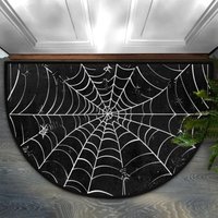 Halloween-Fußmatte, halbrund, 60 x 90 cm, schwarzes Spinnennetz-Muster, waschbar, für Wohnzimmer, Schlafzimmer, Büro, festliche Dekoration von ENOWELIR
