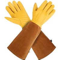 Lange Gartenhandschuhe Damen/Herren, dornenresistent, Rosenschnitt, Kaktusschnitt-Handschuhe, Ziegen-/Rindsleder (1 Paar, Größe M) von ENOWELIR
