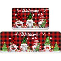 Weihnachts-Küchenteppiche, 2er-Set, Zwergen-Fußmatte, rotes Büffelkaro, rutschfest, dekorativ, für Zuhause, Badezimmer, Feiertagsmatte (40 x 60 cm, von ENOWELIR