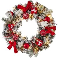 Weihnachtskranz mit LED-Licht, 40 cm, weiß und beflockt, mit Weihnachtskugel, Schleife, Band und Geschenkbox, Dekoration für Kamine, Wände und Weihnachtskranz mit LED-Licht, 40 cm, weiß und beflockt, mit Weihnachtskugel, Schleife, Band und Geschenkbox, Dekoration für Kamine, Wände und von ENOWELIR