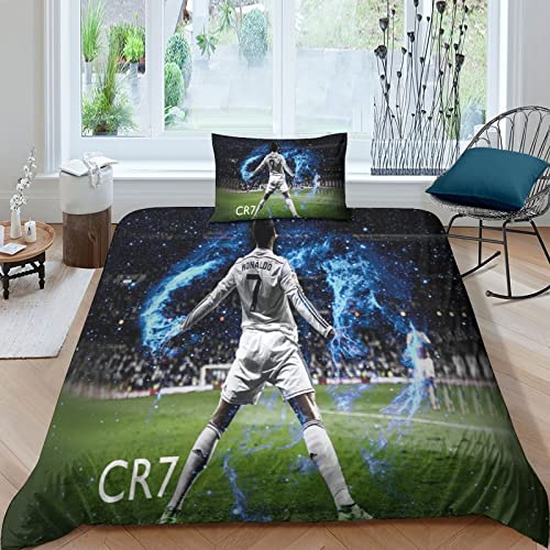 ENPAP Fußball Star Bettwäsche 3D Cristiano Ronaldo Bettbezug Set Single（135x200cm） Bettwäsche Set 3 Teilig Mikrofaser Mit Reißverschluss Und Kissenbezug,Bettwäsche Für Erwachsene Und Teenager von ENPAP