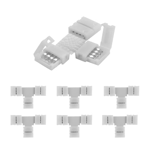 6 Stück 8mm 4 Pin T Form Verbinder, LED Streifenlicht Verbinder, RGB Splitter rechtwinkliger Eckverbinder für RGB Multicolor LED Streifenlichter (8mm-T) von ENQIMAOYI