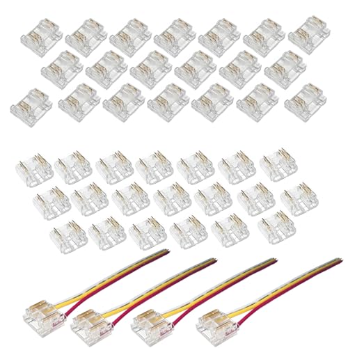 ENQIMAOYI 44 Stück 3-polige COB LED Strip Light Connector Kit 3-polig 10 mm/0,39 Zoll Stecker ohne Löten, LED-Anschluss 4 Stück + Kabeldraht für COB LED Strip Lights von ENQIMAOYI