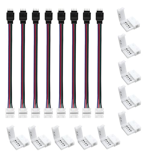 ENQIMAOYI RGB 4-poliges 8-mm-LED-Anschluss-Set, 10 Stück lötfreie Stecker und 8 Stück Leiterstreifen auf Netzadapterstreifen zu Controller-Jumper für 8 mm breite LED-Lichtstreifen ENQIMAOYI RGB 4-poliges 8-mm-LED-Anschluss-Set, 10 Stück lötfreie Stecker und 8 Stück Leiterstreifen auf Netzadapterstreifen zu Controller-Jumper für 8 mm breite LED-Lichtstreifen von ENQIMAOYI