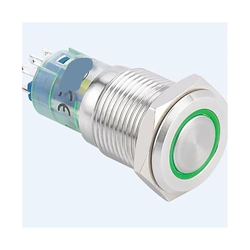 1 STÜCKE 16mm Ring Beleuchtet Momentary oder Rast Edelstahl Push Button Switch(Green,MOMENTARY(1NO1NC)_24V) von ENRHQENK