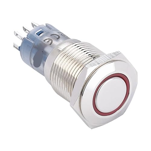 1 STÜCKE 16mm Ring Beleuchtet Momentary oder Rast Edelstahl Push Button Switch(Red,MOMENTARY(1NO1NC)_220V) von ENRHQENK