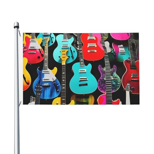 Bunte Gitarren-Druck für den Innen- und Außenbereich, doppelseitig, für Garten, Hof, draußen, Banner, dekorative Größe 90 x 152 cm von ENRPTY