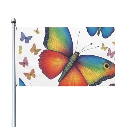 Doppelseitiger Regenbogen-Schmetterlings-Druck, für den Innen- und Außenbereich, dekorativ, Größe 90 x 152 cm Doppelseitiger Regenbogen-Schmetterlings-Druck, für den Innen- und Außenbereich, dekorativ, Größe 90 x 152 cm von ENRPTY