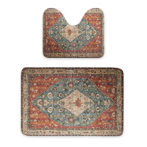 ENSFTF Bathroom Rugs Classic Bohemian Style Toilet Rugs U Shaped Set 2 Piece Extra Soft Flannel Contour Toilet Mats Absorbent Washable Mats 16"x20" and 24"*36" von ENSFTF