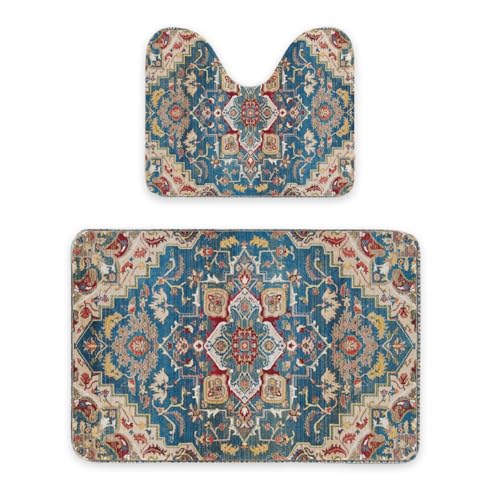 ENSFTF Bathroom Rugs Classic Bohemian Style Toilet Rugs U Shaped Set 2 Piece Extra Soft Flannel Contour Toilet Mats Absorbent Washable Mats 16"x20" and 24"*36" von ENSFTF
