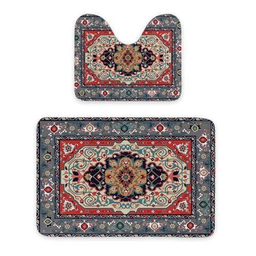ENSFTF Bathroom Rugs Classic Bohemian Style Toilet Rugs U Shaped Set 2 Piece Extra Soft Flannel Contour Toilet Mats Absorbent Washable Mats 16"x20" and 24"*36" von ENSFTF