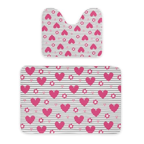 ENSFTF Bathroom Rugs Classic Heart Shape Pattern Toilet Rugs U Shaped Set 2 Piece Extra Soft Flannel Contour Toilet Mats Absorbent Washable Mats 16"x20" and 24"*36" von ENSFTF