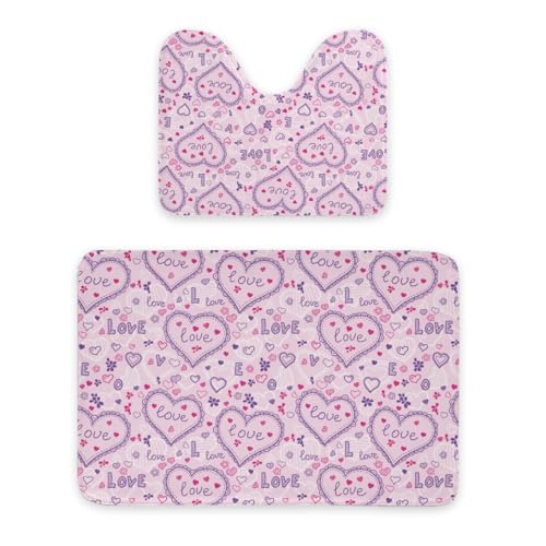 ENSFTF Bathroom Rugs Classic Heart Shape Pattern Toilet Rugs U Shaped Set 2 Piece Extra Soft Flannel Contour Toilet Mats Absorbent Washable Mats 16"x20" and 24"*36" von ENSFTF
