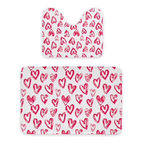 ENSFTF Bathroom Rugs Classic Heart Shape Pattern Toilet Rugs U Shaped Set 2 Piece Extra Soft Flannel Contour Toilet Mats Absorbent Washable Mats 16"x20" and 24"*36" von ENSFTF