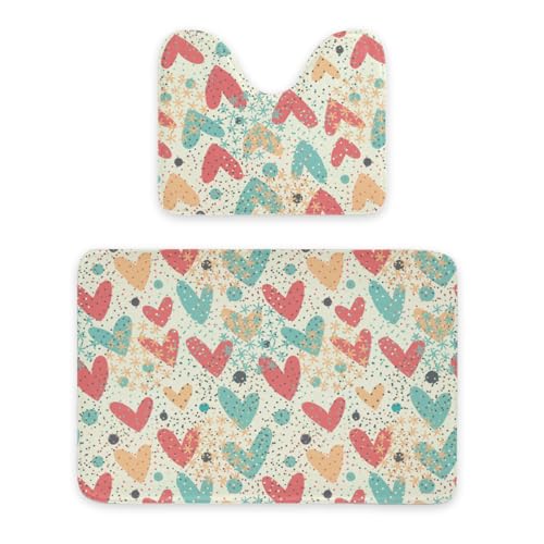ENSFTF Bathroom Rugs Classic Heart Shape Pattern Toilet Rugs U Shaped Set 2 Piece Extra Soft Flannel Contour Toilet Mats Absorbent Washable Mats 16"x20" and 24"*36" von ENSFTF