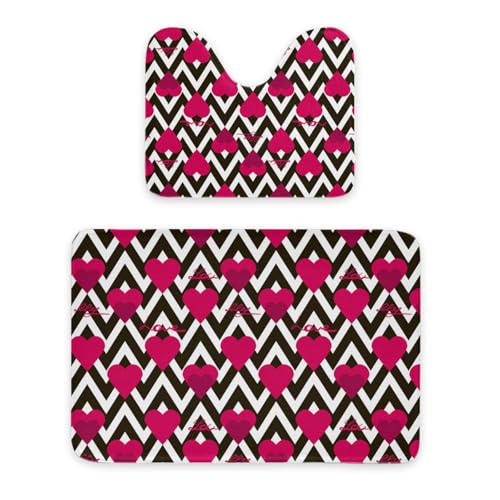 ENSFTF Bathroom Rugs Classic Heart Shape Pattern Toilet Rugs U Shaped Set 2 Piece Extra Soft Flannel Contour Toilet Mats Absorbent Washable Mats 16"x20" and 24"*36" von ENSFTF