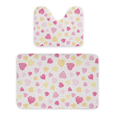ENSFTF Bathroom Rugs Classic Heart Shape Pattern Toilet Rugs U Shaped Set 2 Piece Extra Soft Flannel Contour Toilet Mats Absorbent Washable Mats 16"x20" and 24"*36" von ENSFTF