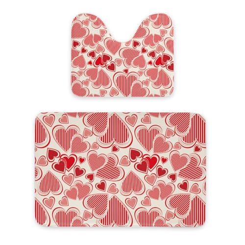 ENSFTF Bathroom Rugs Classic Heart Shape Pattern Toilet Rugs U Shaped Set 2 Piece Extra Soft Flannel Contour Toilet Mats Absorbent Washable Mats 16"x20" and 24"*36" von ENSFTF