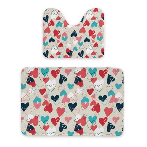 ENSFTF Bathroom Rugs Classic Heart Shape Pattern Toilet Rugs U Shaped Set 2 Piece Extra Soft Flannel Contour Toilet Mats Absorbent Washable Mats 16"x20" and 24"*36" ENSFTF Bathroom Rugs Classic Heart Shape Pattern Toilet Rugs U Shaped Set 2 Piece Extra Soft Flannel Contour Toilet Mats Absorbent Washable Mats 16"x20" and 24"*36" von ENSFTF