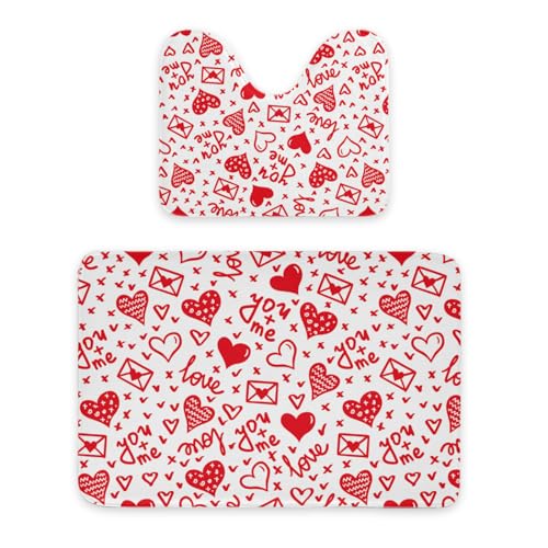 ENSFTF Bathroom Rugs Classic Heart Shape Pattern Toilet Rugs U Shaped Set 2 Piece Extra Soft Flannel Contour Toilet Mats Absorbent Washable Mats 16"x20" and 24"*36" von ENSFTF