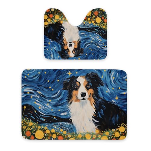 ENSFTF Bathroom Rugs Classic Oil Painting Dog Pattern Toilet Rugs U Shaped Set 2 Piece Extra Soft Flannel Contour Toilet Mats Absorbent Washable Mats 16"x20" and 24"*36" von ENSFTF