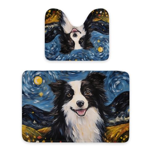 ENSFTF Bathroom Rugs Classic Oil Painting Dog Pattern Toilet Rugs U Shaped Set 2 Piece Extra Soft Flannel Contour Toilet Mats Absorbent Washable Mats 16"x20" and 24"*36" von ENSFTF