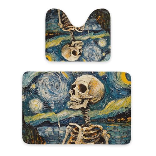 ENSFTF Bathroom Rugs Classic Oil Painting Skeleton Pattern Toilet Rugs U Shaped Set 2 Piece Extra Soft Flannel Contour Toilet Mats Absorbent Washable Mats 16"x20" and 24"*36" von ENSFTF