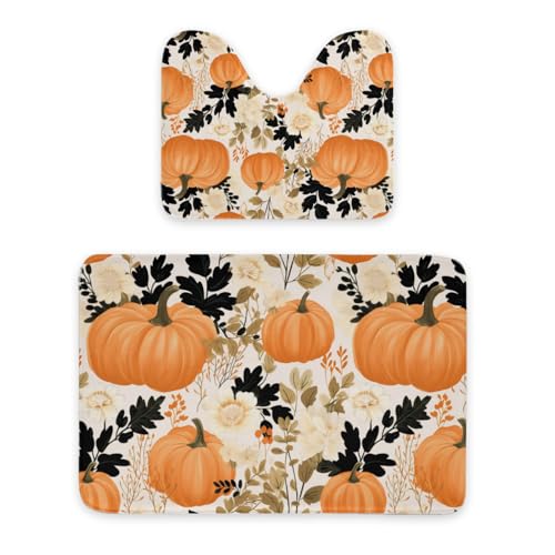 ENSFTF Bathroom Rugs Classic Pumpkin Pattern Toilet Rugs U Shaped Set 2 Piece Extra Soft Flannel Contour Toilet Mats Absorbent Washable Mats 16"x20" and 24"*36" von ENSFTF