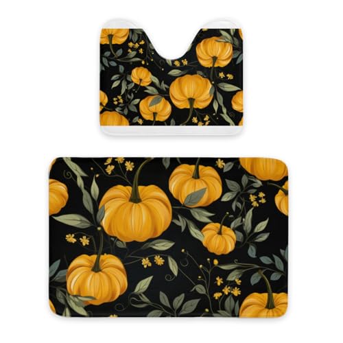 ENSFTF Bathroom Rugs Classic Pumpkin Pattern Toilet Rugs U Shaped Set 2 Piece Extra Soft Flannel Contour Toilet Mats Absorbent Washable Mats 16"x20" and 24"*36" von ENSFTF