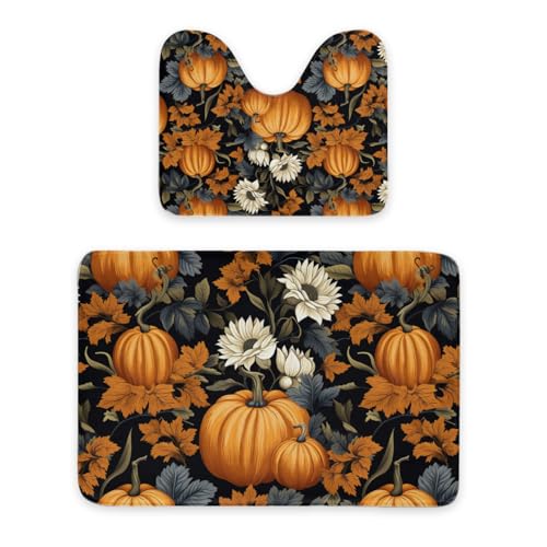 ENSFTF Bathroom Rugs Classic Pumpkin Pattern Toilet Rugs U Shaped Set 2 Piece Extra Soft Flannel Contour Toilet Mats Absorbent Washable Mats 16"x20" and 24"*36" von ENSFTF