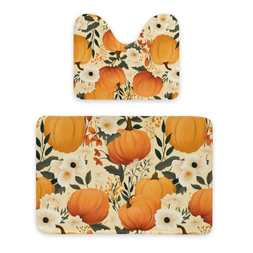 ENSFTF Bathroom Rugs Classic Pumpkin Pattern Toilet Rugs U Shaped Set 2 Piece Extra Soft Flannel Contour Toilet Mats Absorbent Washable Mats 16"x20" and 24"*36" von ENSFTF