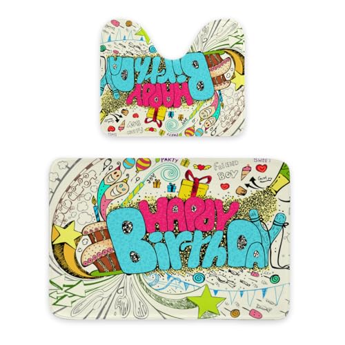 ENSFTF Bathroom Rugs Graffiti Pattern Toilet Rugs U Shaped Set 2 Piece Extra Soft Flannel Contour Toilet Mats Absorbent Washable Mats 16"x20" and 24"*36" von ENSFTF
