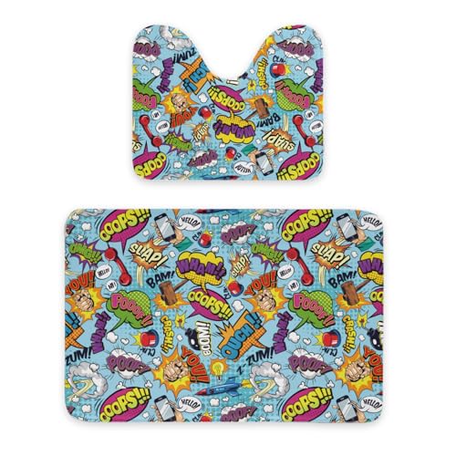 ENSFTF Bathroom Rugs Graffiti Pattern Toilet Rugs U Shaped Set 2 Piece Extra Soft Flannel Contour Toilet Mats Absorbent Washable Mats 16"x20" and 24"*36" von ENSFTF