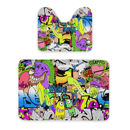 ENSFTF Bathroom Rugs Graffiti Pattern Toilet Rugs U Shaped Set 2 Piece Extra Soft Flannel Contour Toilet Mats Absorbent Washable Mats 16"x20" and 24"*36" ENSFTF Bathroom Rugs Graffiti Pattern Toilet Rugs U Shaped Set 2 Piece Extra Soft Flannel Contour Toilet Mats Absorbent Washable Mats 16"x20" and 24"*36" von ENSFTF