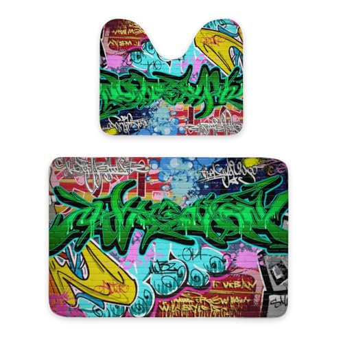 ENSFTF Bathroom Rugs Graffiti Pattern Toilet Rugs U Shaped Set 2 Piece Extra Soft Flannel Contour Toilet Mats Absorbent Washable Mats 16"x20" and 24"*36" ENSFTF Bathroom Rugs Graffiti Pattern Toilet Rugs U Shaped Set 2 Piece Extra Soft Flannel Contour Toilet Mats Absorbent Washable Mats 16"x20" and 24"*36" von ENSFTF