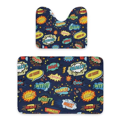 ENSFTF Bathroom Rugs Graffiti Pattern Toilet Rugs U Shaped Set 2 Piece Extra Soft Flannel Contour Toilet Mats Absorbent Washable Mats 16"x20" and 24"*36" von ENSFTF
