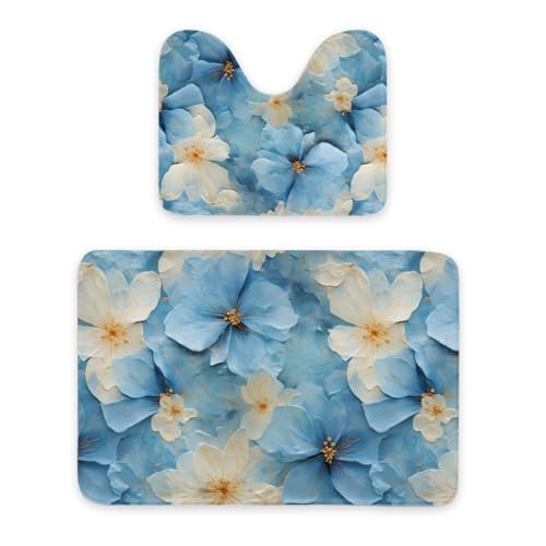 ENSFTF Bathroom Rugs Hydrangea Pattern Toilet Rugs U Shaped Set 2 Piece Extra Soft Flannel Contour Toilet Mats Absorbent Washable Mats 16"x20" and 24"*36" von ENSFTF