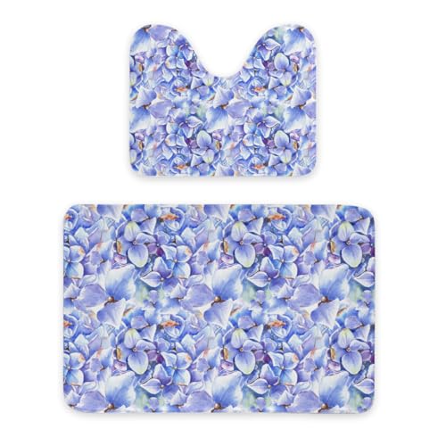 ENSFTF Bathroom Rugs Hydrangea Pattern Toilet Rugs U Shaped Set 2 Piece Extra Soft Flannel Contour Toilet Mats Absorbent Washable Mats 16"x20" and 24"*36" von ENSFTF
