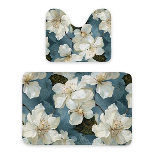 ENSFTF Bathroom Rugs Hydrangea Pattern Toilet Rugs U Shaped Set 2 Piece Extra Soft Flannel Contour Toilet Mats Absorbent Washable Mats 16"x20" and 24"*36" von ENSFTF