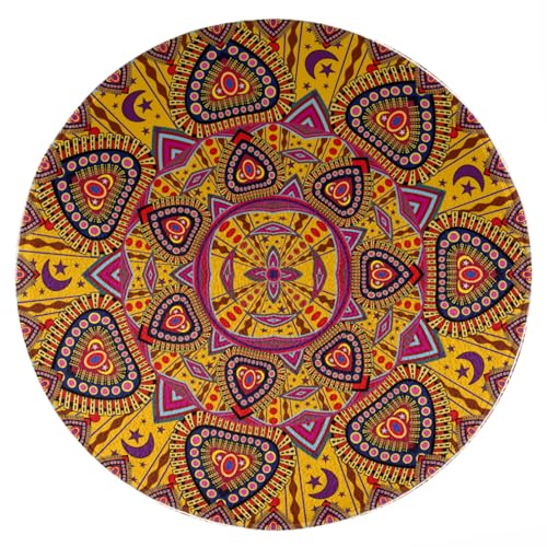 ENSFTF Living Room Rug Classic Mandala Pattern Round Modern Short Pile Extra Soft Easy Care Rug for Bedroom, Kitchen and Dining Room Size: 150 cm von ENSFTF