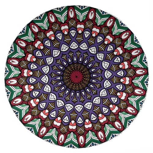 ENSFTF Living Room Rug Classic Mandala Pattern Round Modern Short Pile Extra Soft Easy Care Rug for Bedroom, Kitchen and Dining Room Size: 150 cm von ENSFTF