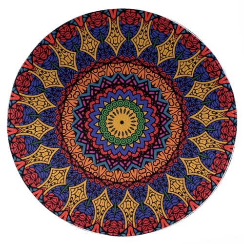 ENSFTF Living Room Rug Classic Mandala Pattern Round Modern Short Pile Extra Soft Easy Care Rug for Bedroom, Kitchen and Dining Room Size: 150 cm von ENSFTF