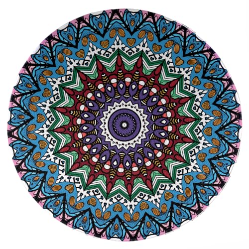 ENSFTF Living Room Rug Classic Mandala Pattern Round Modern Short Pile Extra Soft Easy Care Rug for Bedroom, Kitchen and Dining Room Size: 150 cm von ENSFTF
