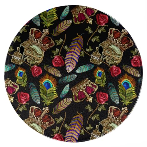 ENSFTF Living Room Rug Embroidery Pattern Round Modern Short Pile Extra Soft Easy Care Rug for Bedroom, Kitchen and Dining Room Size: 150 cm von ENSFTF