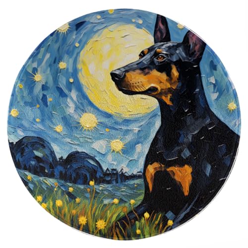 ENSFTF Living Room Rug Oil Painting Dog Pattern Round Modern Short Pile Extra Soft Easy Care Rug for Bedroom, Kitchen and Dining Room Size: 150 cm von ENSFTF