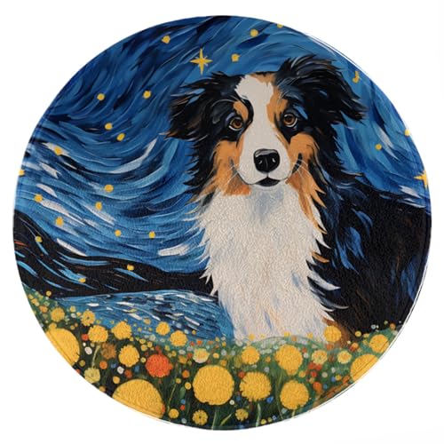 ENSFTF Living Room Rug Oil Painting Dog Pattern Round Modern Short Pile Extra Soft Easy Care Rug for Bedroom, Kitchen and Dining Room Size: 150 cm von ENSFTF